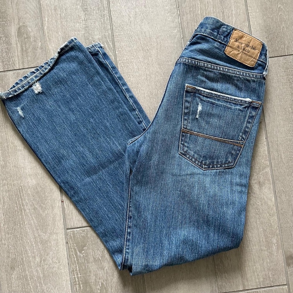 Abercrombie & Fitch Low Rise Slim Boot Button Fly Distressed Jeans Men's 28x30